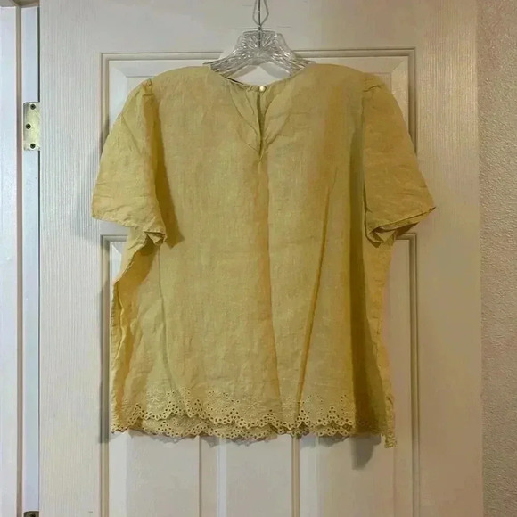 Nordstrom Signature Linen Top Yellow Eyelet Embroidered Top Blouse Large - Picture 6 of 8